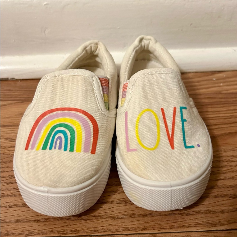 Rea Dunn Canvas Slip-On Shoes - Cream with Rainbow Design